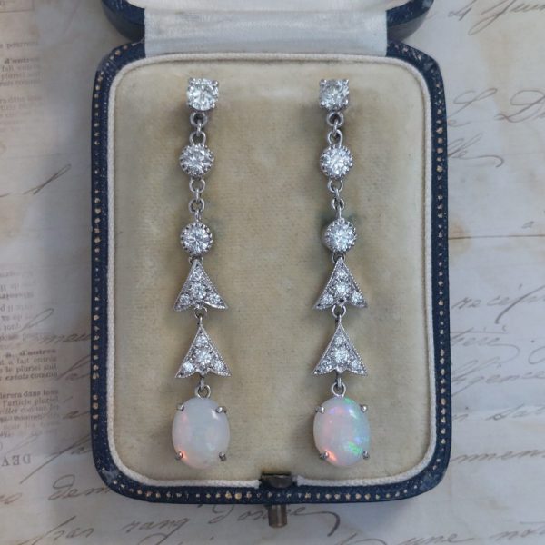 Art Deco Style 3.40ct Opal and Diamond Earrings