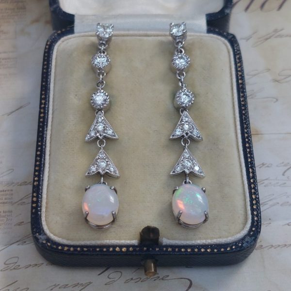 Art Deco Style 3.40ct Opal and Diamond Earrings