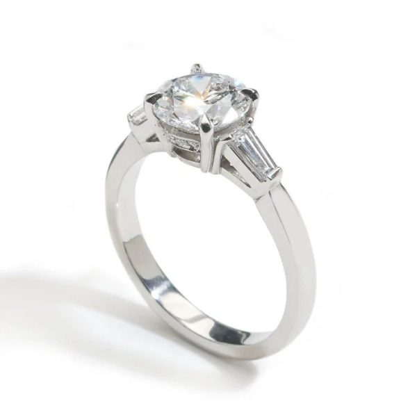 Certified 1.55ct Diamond Solitaire Engagement Ring in Platinum with Baguette Shoulders