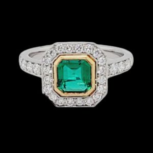Colombian Emerald and Diamond Cluster Engagement Ring