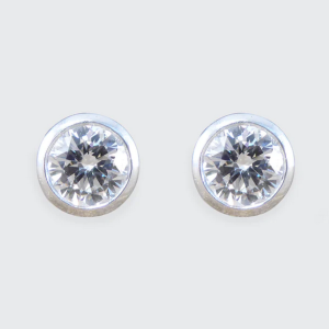 Diamond Bezel Set Stud Earrings, 1 carat