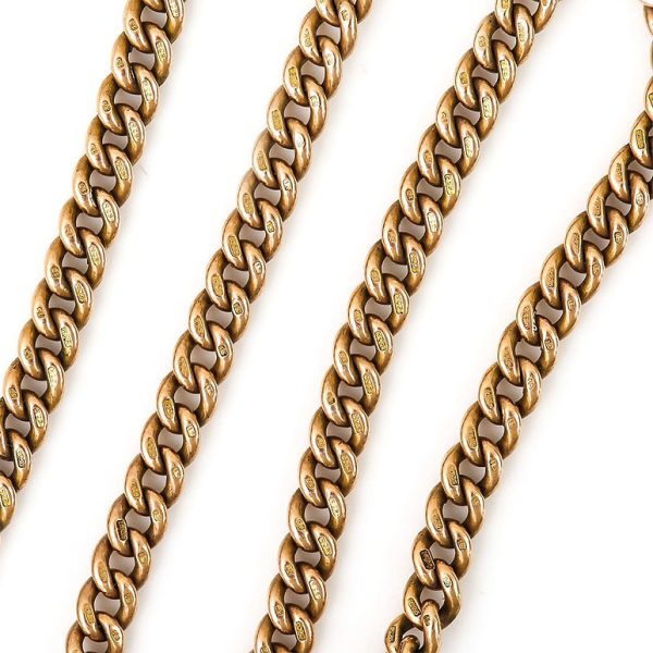 Edwardian Antique 15ct Gold Curb Link Albert Chain Necklace with sliding T-bar