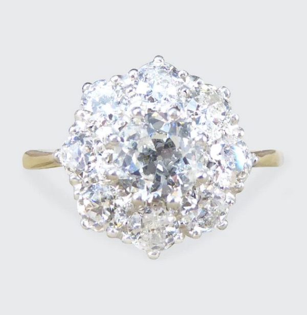 Edwardian Style 1.85ct Old Cut Diamond Daisy Cluster Ring