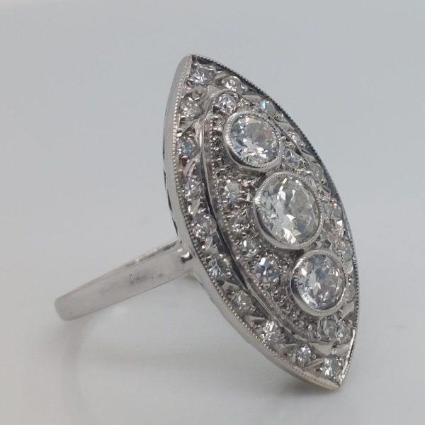 French Art Deco Diamond Navette Ring, 1.50ct