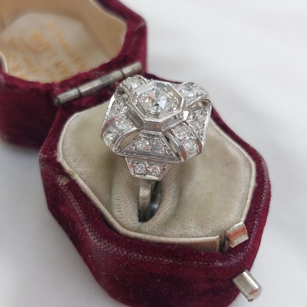 French Art Deco Old Cut Diamond Cluster Ring, 0.85ct