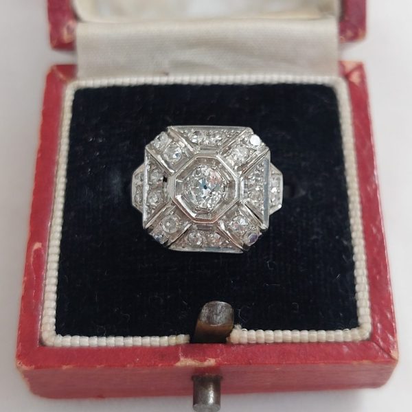 French Art Deco Old Cut Diamond Cluster Ring, 0.85ct