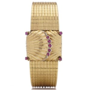 Omega Vintage Gold Bracelet Watch with Rubies