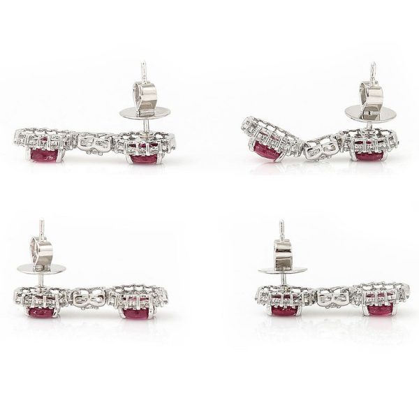 Ruby and Diamond Double Cluster Drop Earrings