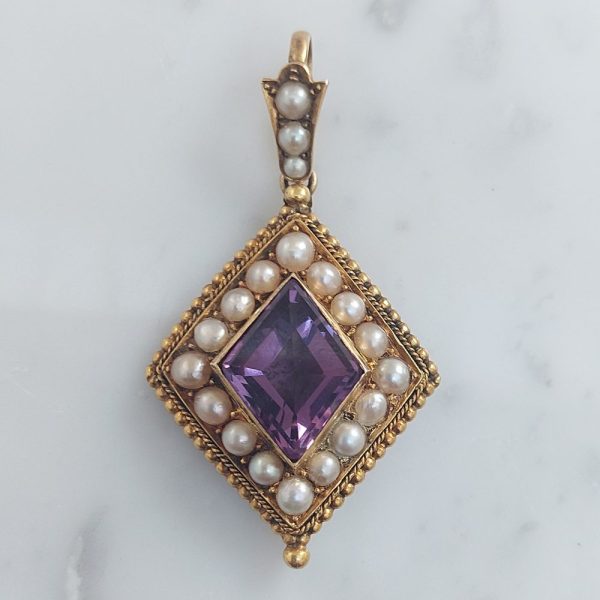 Victorian Antique Amethyst and Pearl Pendant