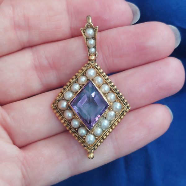 Victorian Antique Amethyst and Pearl Pendant