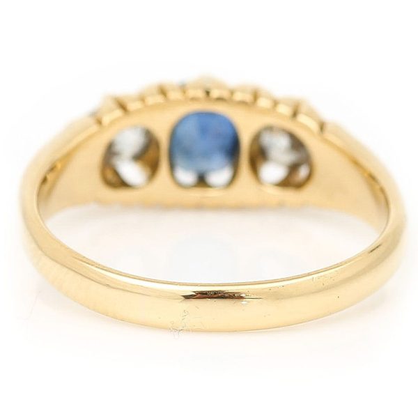 Antique Victorian Sapphire and Old Cut Diamond Three Stone Ring in 18ct Yellow Gold