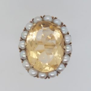 Vintage Citrine and Pearl Cluster Dress Ring