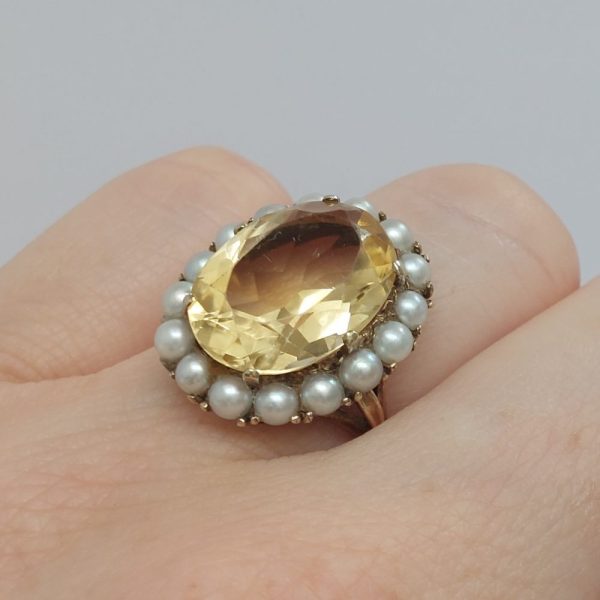 Vintage Citrine and Pearl Cluster Dress Ring
