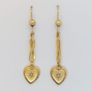 Vintage Diamond Set Heart Drop Earrings