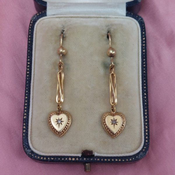 Vintage Diamond Set Heart Drop Earrings
