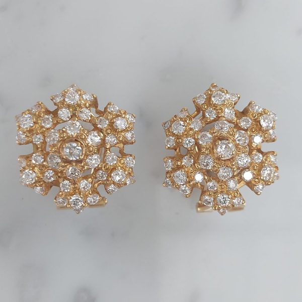 Vintage Diamond Set Snowflake Earrings, 2.30ct