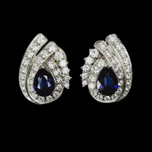 Vintage 2.50ct Pear Cut Sapphire and Diamond Cluster Earrings