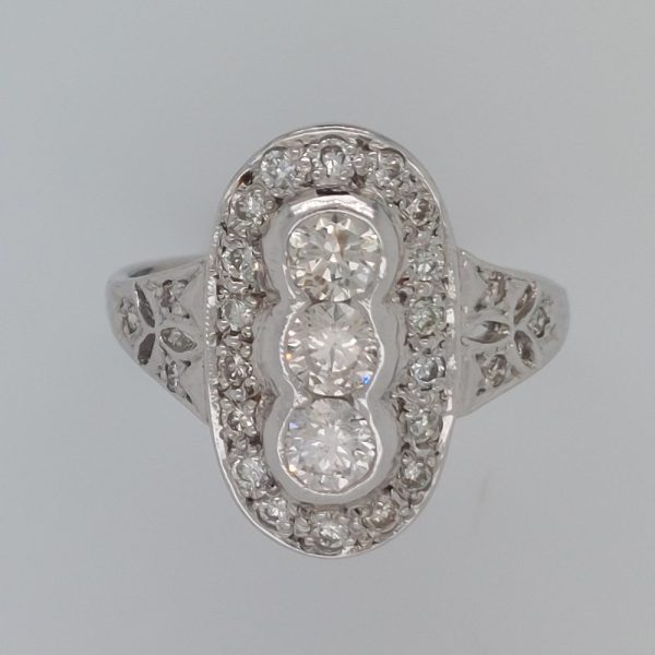 Vintage Three Stone Diamond Plaque Ring, 0.85ct