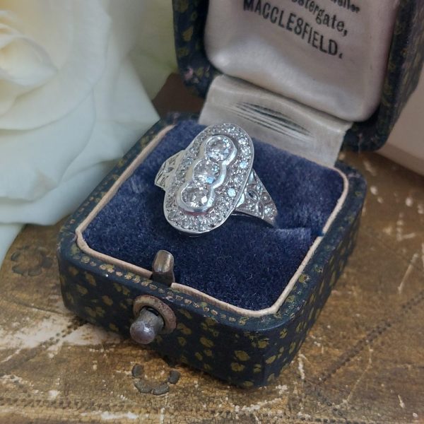 Vintage Three Stone Diamond Plaque Ring, 0.85ct