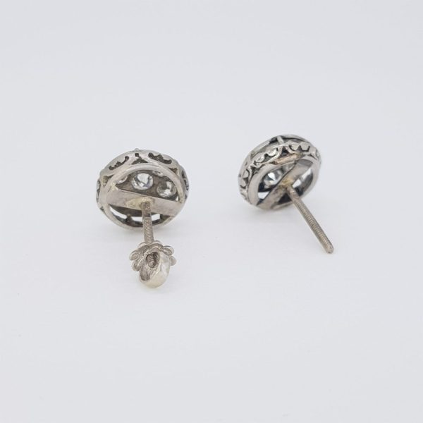 Vintage 1.50ct Diamond Cluster Stud Earrings in Platinum