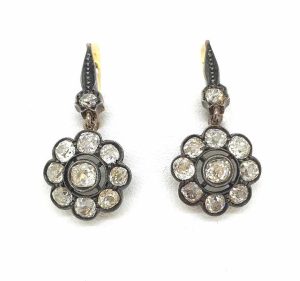 Antique Victorian Diamond Cluster Drop Earrings