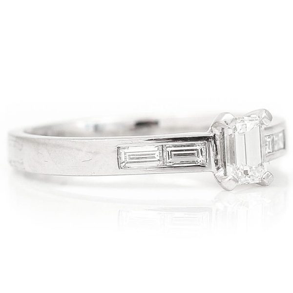 0.40ct H VS Baguette Diamond Engagement Ring with Baguette Shoulders in 18ct White Gold