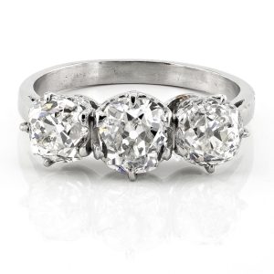 2.90ct Old Mine Cut Diamond Trilogy Engagement Ring