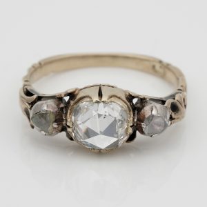 Late Georgian Early Victorian Antique 1ct Rose Cut Diamond Trilogy Ring