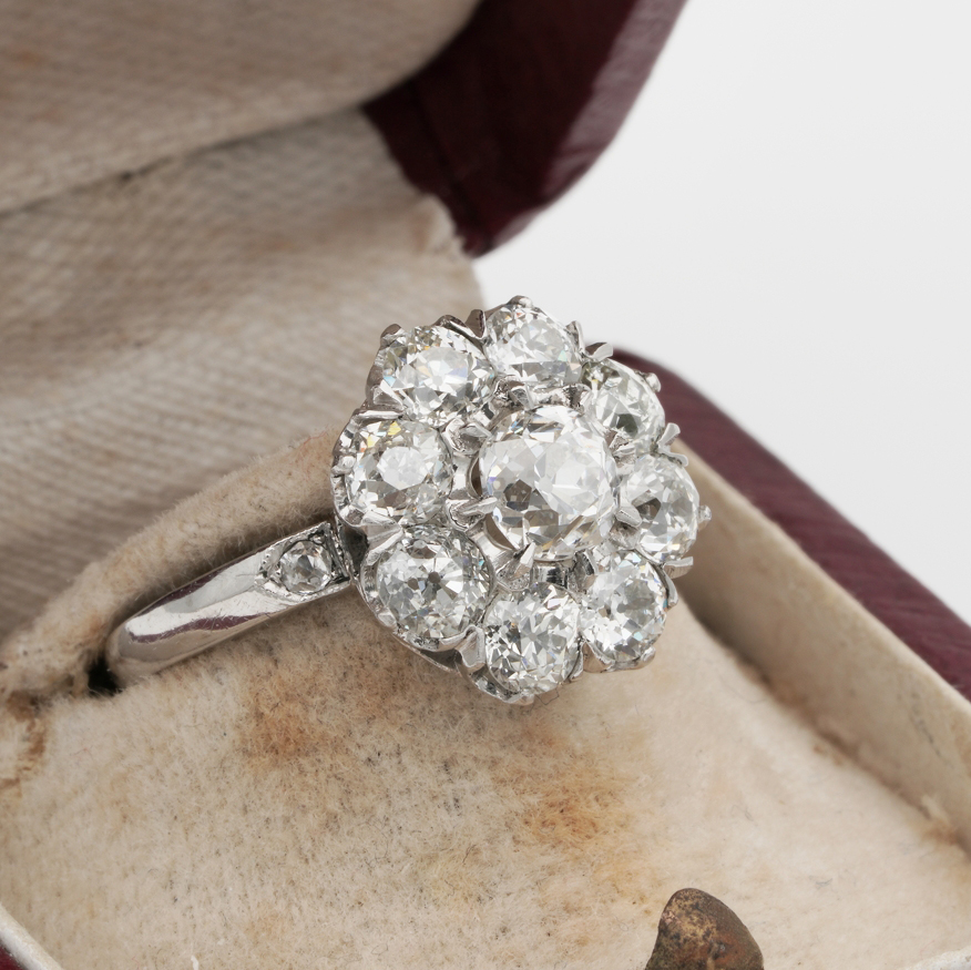 0.02ctw Diamond Flower Engagement Ring, 18K White Gold, Ring Size - Ruby  Lane