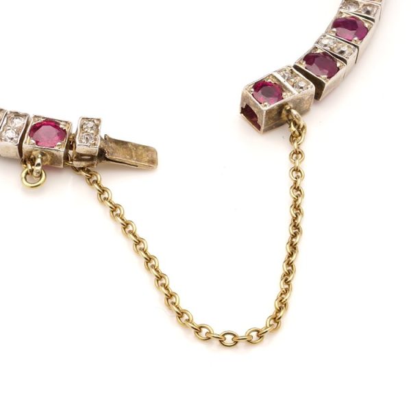 Late Art Deco 7.70ct Burma Ruby and Old European Cut Diamond Line Bracelet