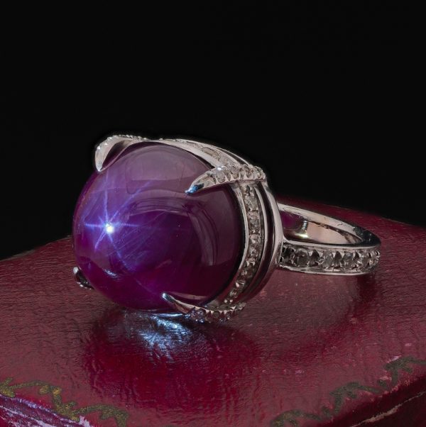 Natural No Heat 19ct Burma Star Ruby Solitaire Cocktail Ring with Diamonds