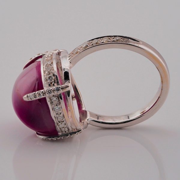 Natural No Heat 19ct Burma Star Ruby Solitaire Cocktail Ring with Diamonds