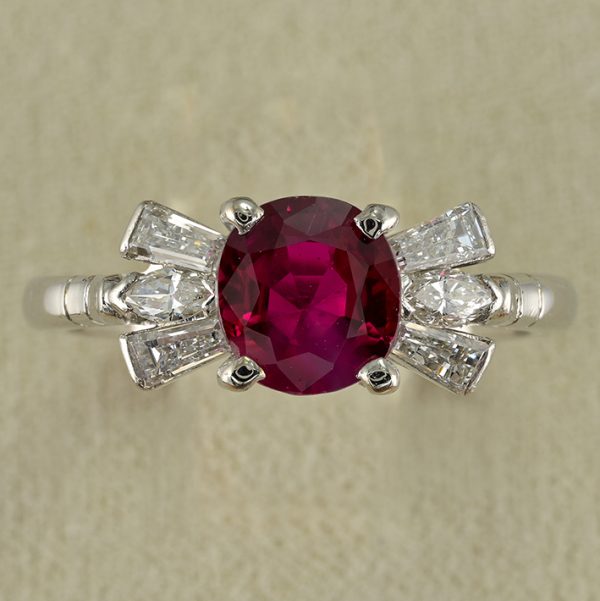 Vintage 1.62ct Natural Burma Ruby and Diamond Engagement Ring