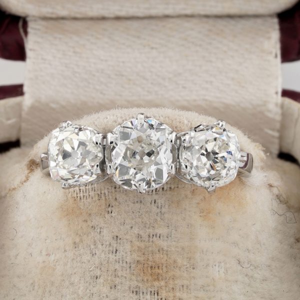 2.90ct Old Mine Cut Diamond Trilogy Engagement Ring