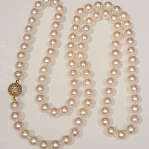Vintage Akoya Pearl Necklace with Diamond Ball Clasp, London 1978
