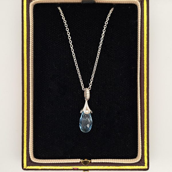 2.50ct Briolette Aquamarine and Diamond Pendant by Bentley and Skinner