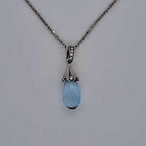 Briolette Cut Aquamarine and Diamond Pendant