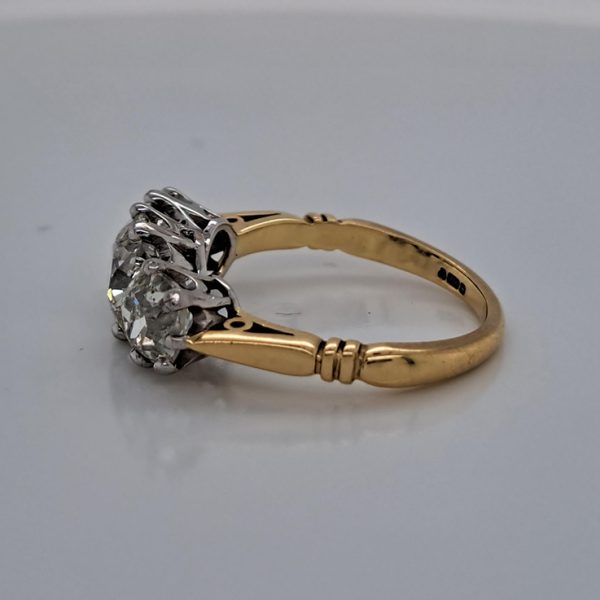 3.17ct Old Mine Cut Diamond Three Stone Engagement Ring in 18ct Yellow Gold