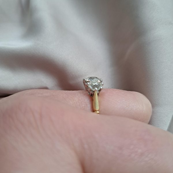 3.17ct Old Mine Cut Diamond Three Stone Engagement Ring in 18ct Yellow Gold