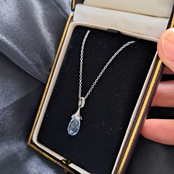2.50ct Briolette Aquamarine and Diamond Pendant by Bentley and Skinner