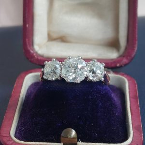 Old Mine Cut Diamond Trilogy Engagement Ring, 3.17 carats