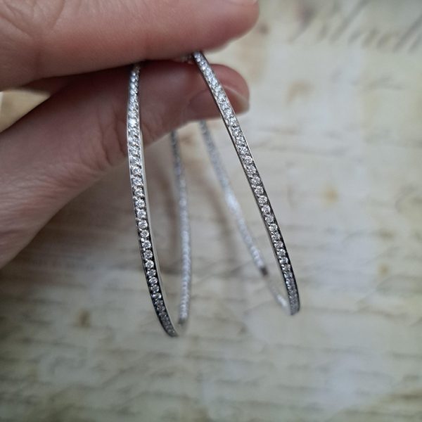 Large Pair of Vintage 3ct Diamond Hoop Earrings