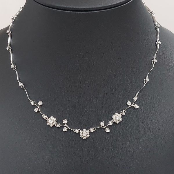 Diamond Set Flower Cluster Necklace, 1 carat total