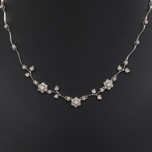Diamond Set Flower Cluster Necklace, 1 carat total