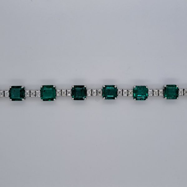 11.42ct Octagonal Cut Emerald and Baguette Diamond Line Bracelet