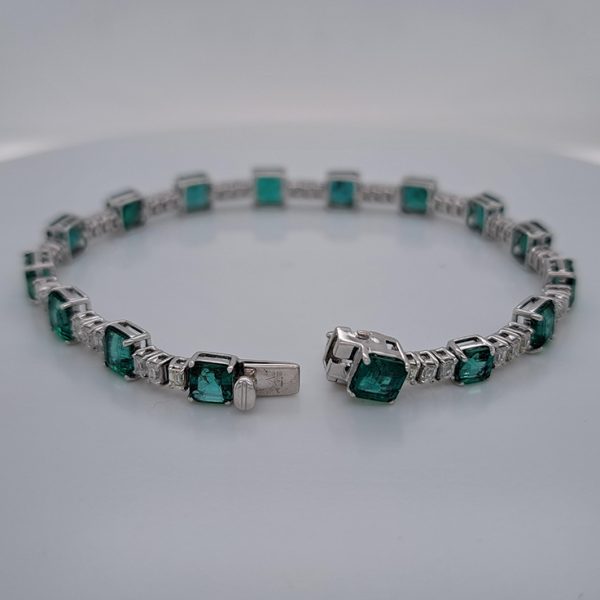 11.42ct Octagonal Cut Emerald and Baguette Diamond Line Bracelet in 18ct White Gold