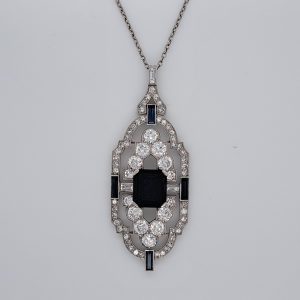Art Deco 2ct Sapphire and Diamond Pendant in Platinum