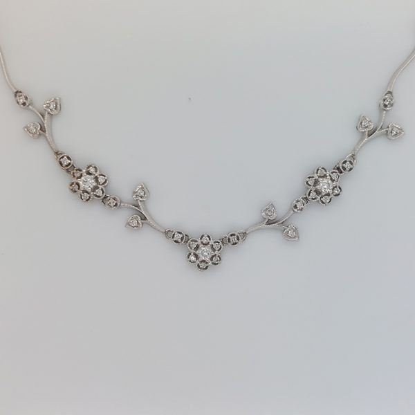 Diamond Set Floral Flower Foliate Necklace, 1 carat total