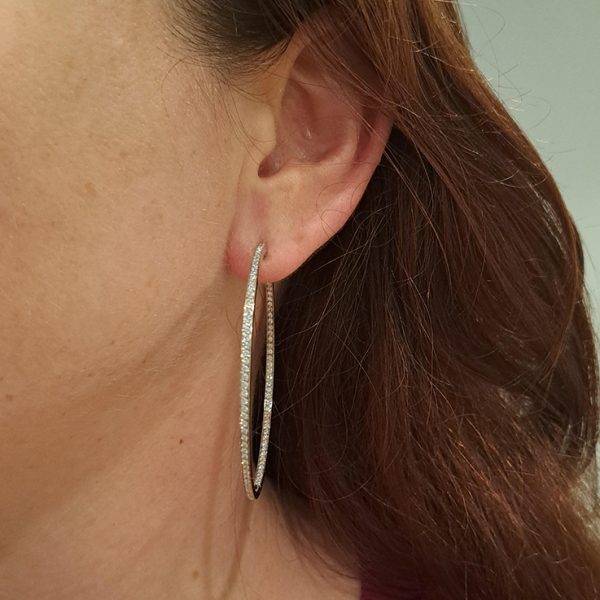 Large Pair of Vintage 3ct Diamond Hoop Earrings
