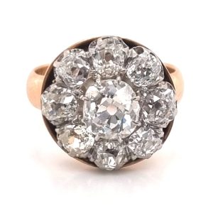 Victorian Antique 3.50ct Old Mine Cut Diamond Cluster Engagement Ring